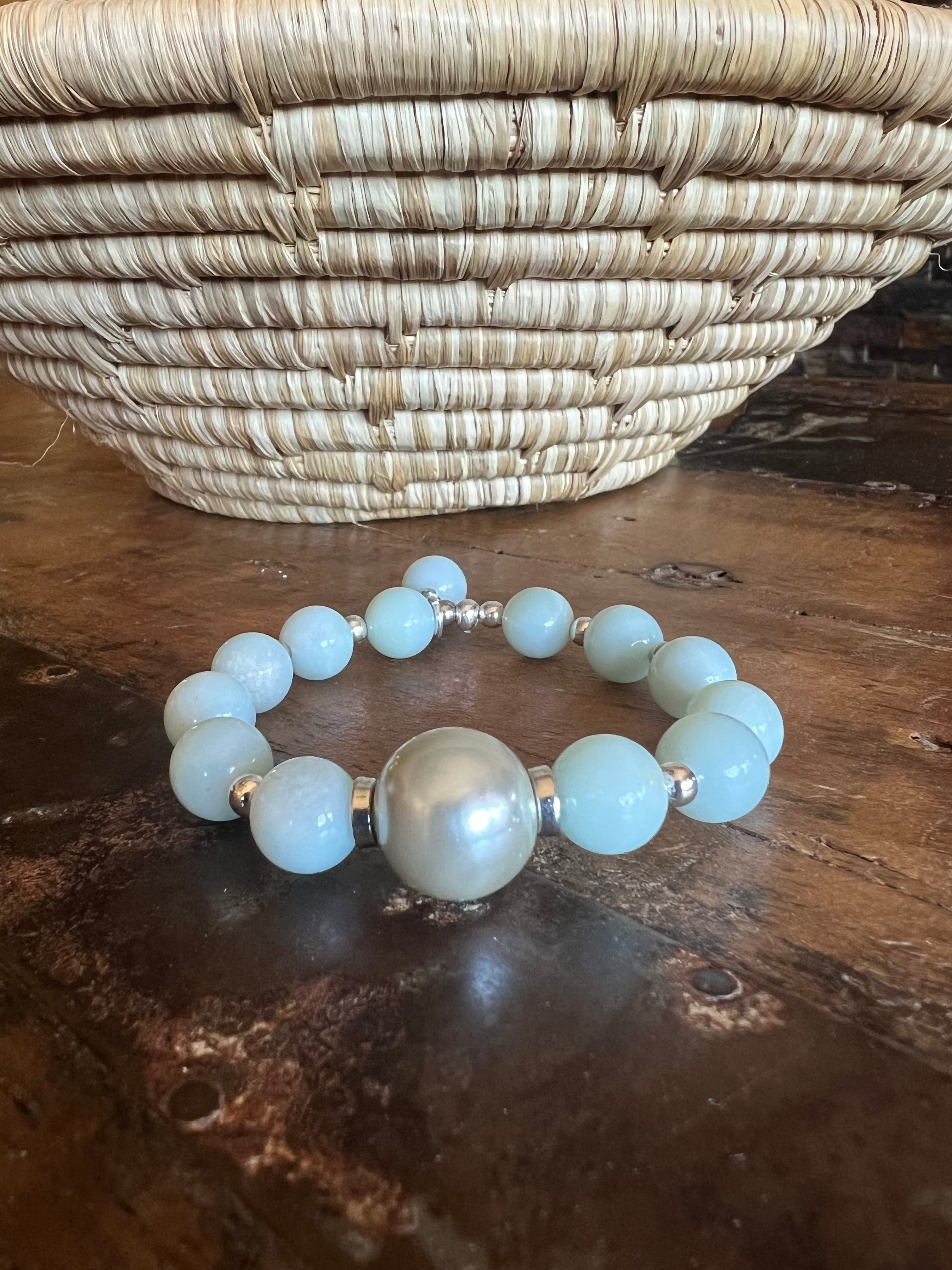 Amazonite Bracelet & Earring Duo with Pearlized Focal Bead