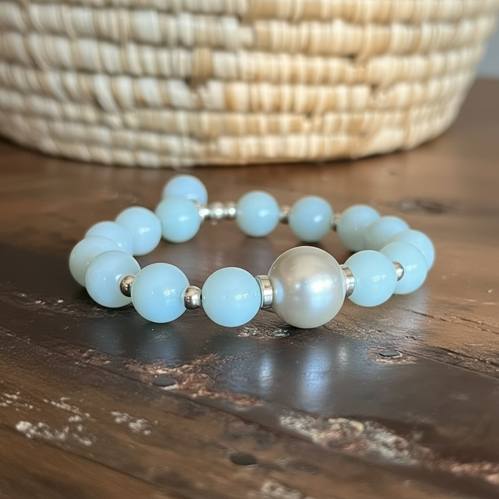 Amazonite Bracelet & Earring Duo with Pearlized Focal Bead