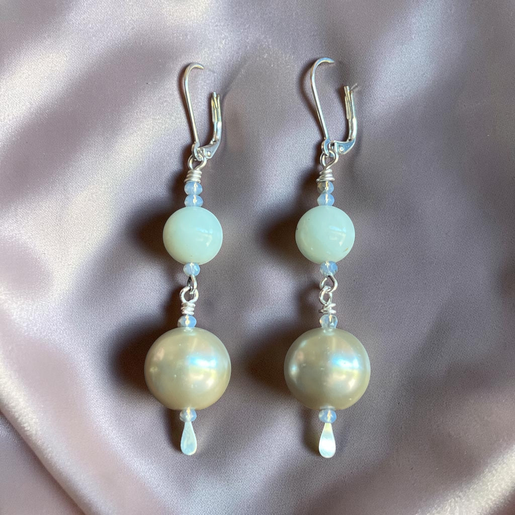Amazonite Bracelet & Earring Duo with Pearlized Focal Bead
