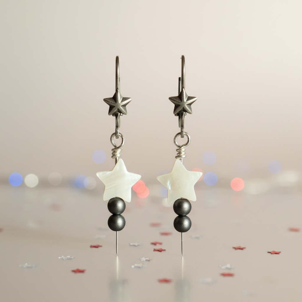 Star Dangle Earrings with Antique Silver