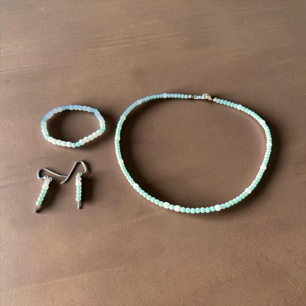 Blue Zircon & White Fire Polish Jewelry Ensemble