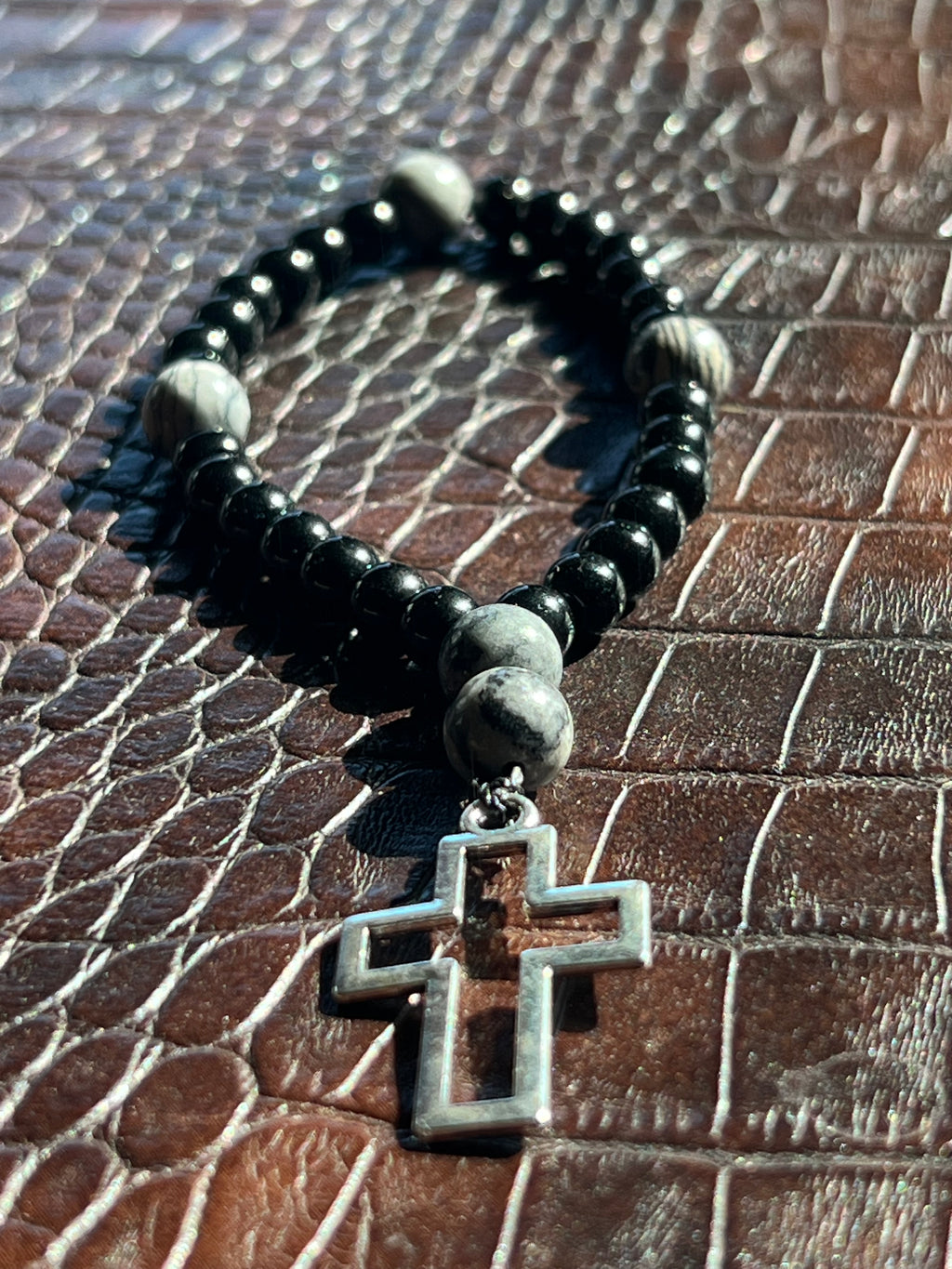 Pocket or Purse Prayer Beads with Silver Cross