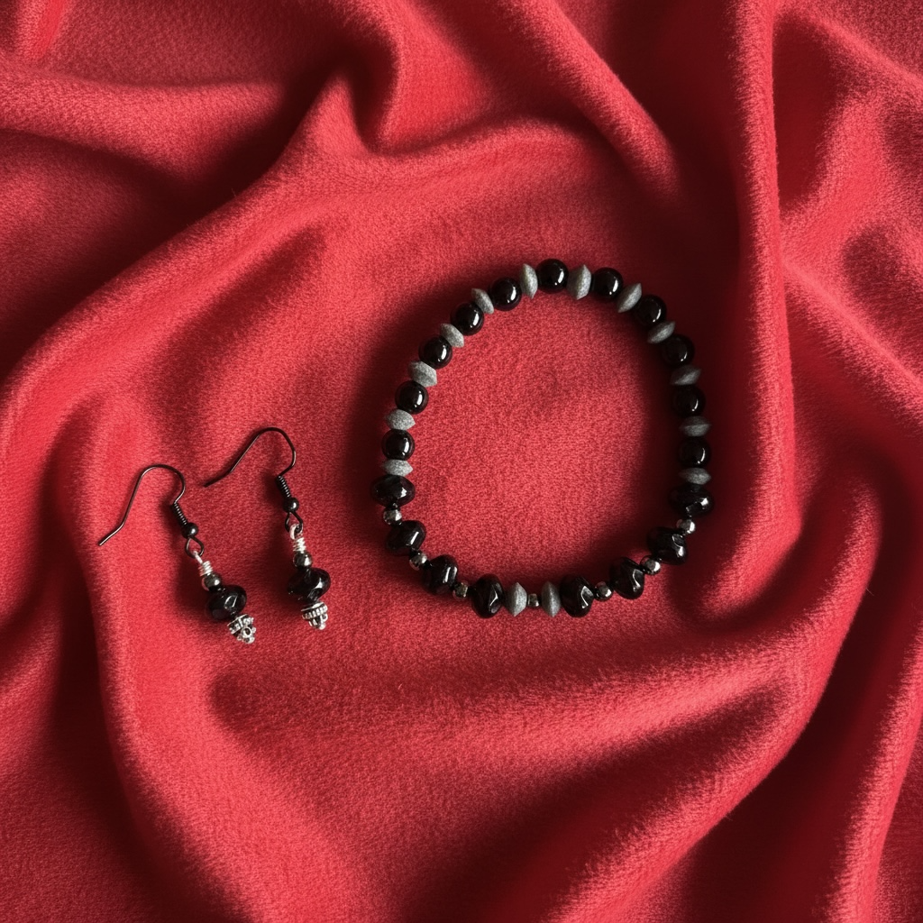 Black Onyx Rondelle Bracelet & Earring Pair