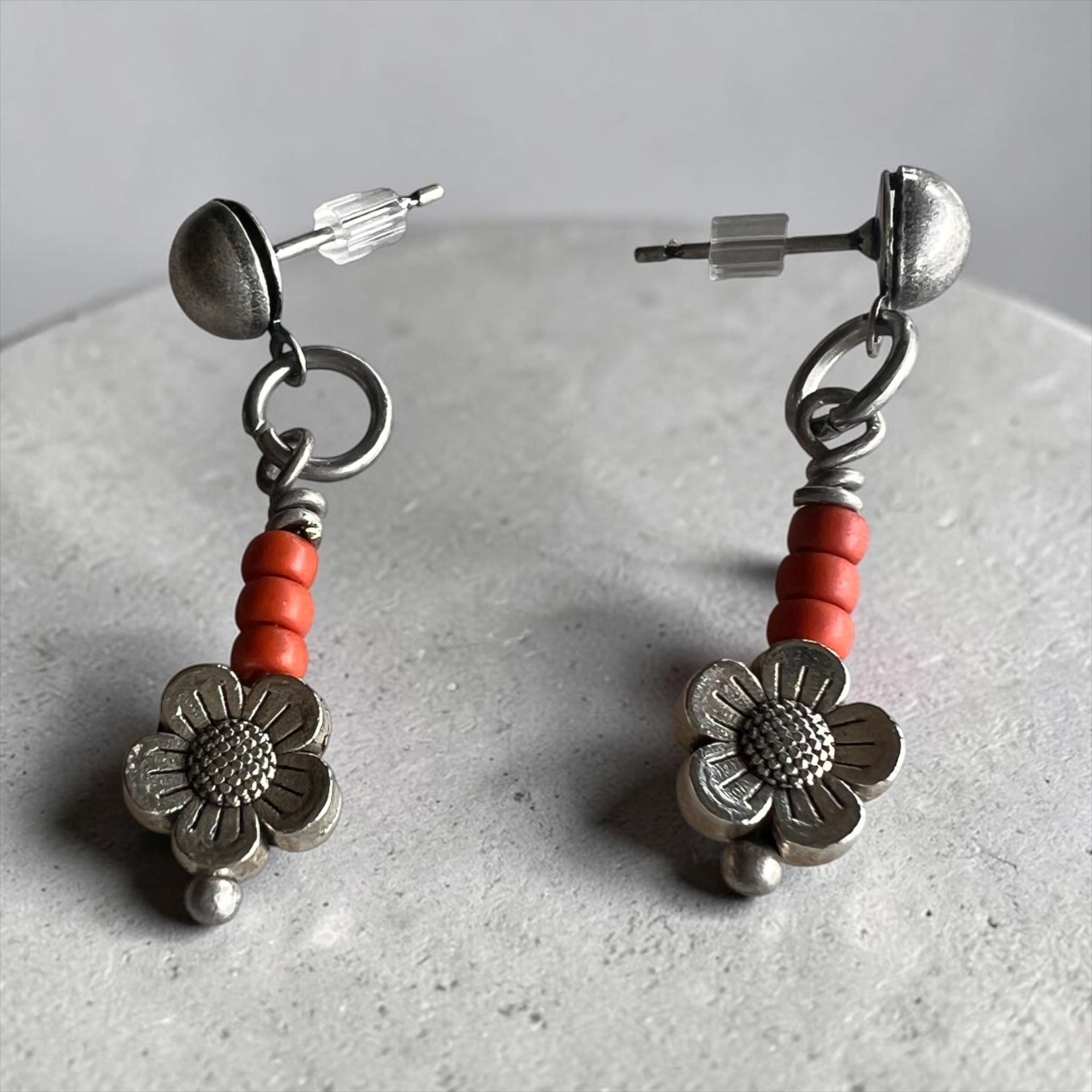 Cheerful Orange Aventurine & Flower Stretch Bracelet + Earring Set
