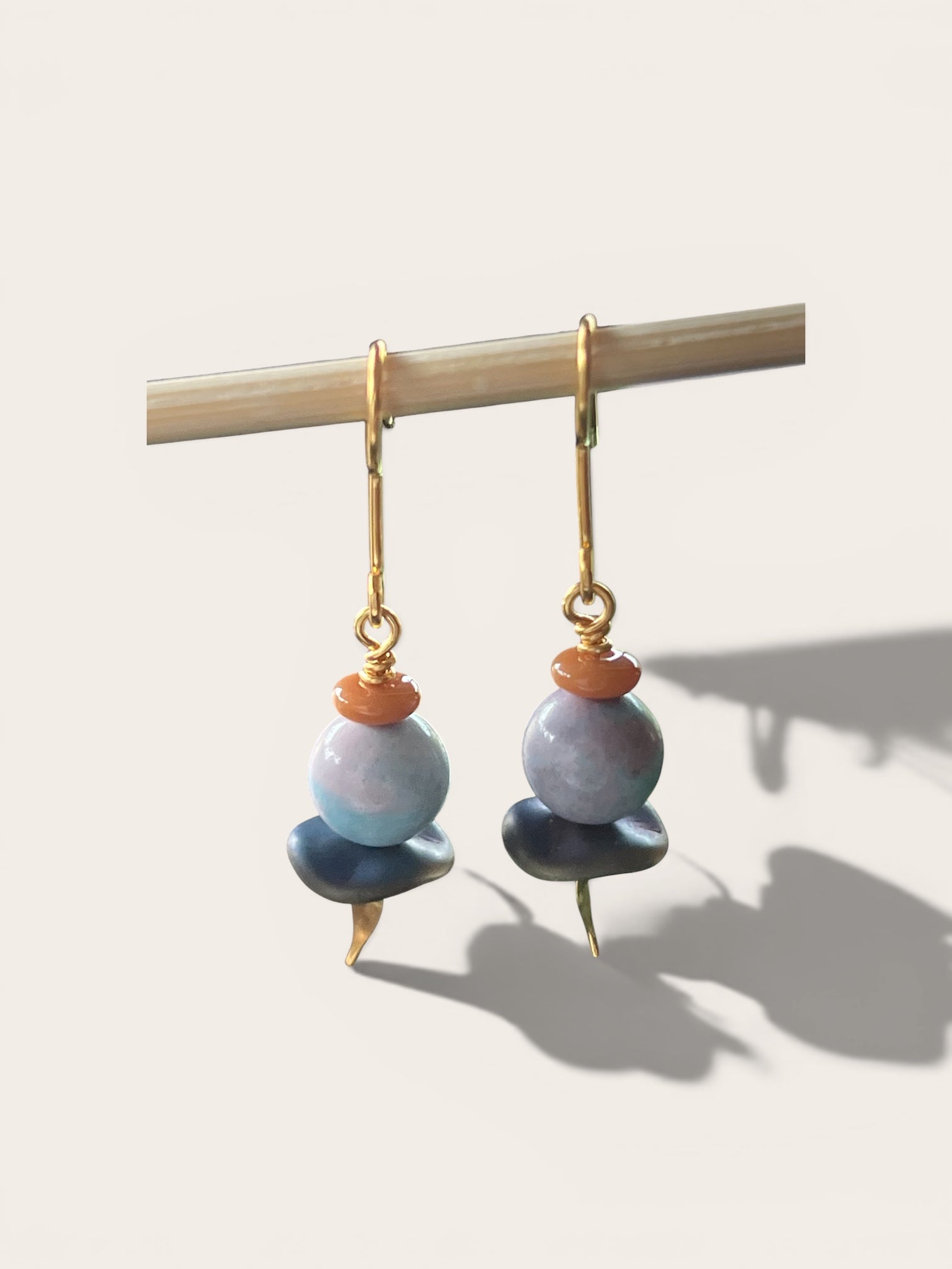 Dancing Light Blue & Peach Bead Earrings