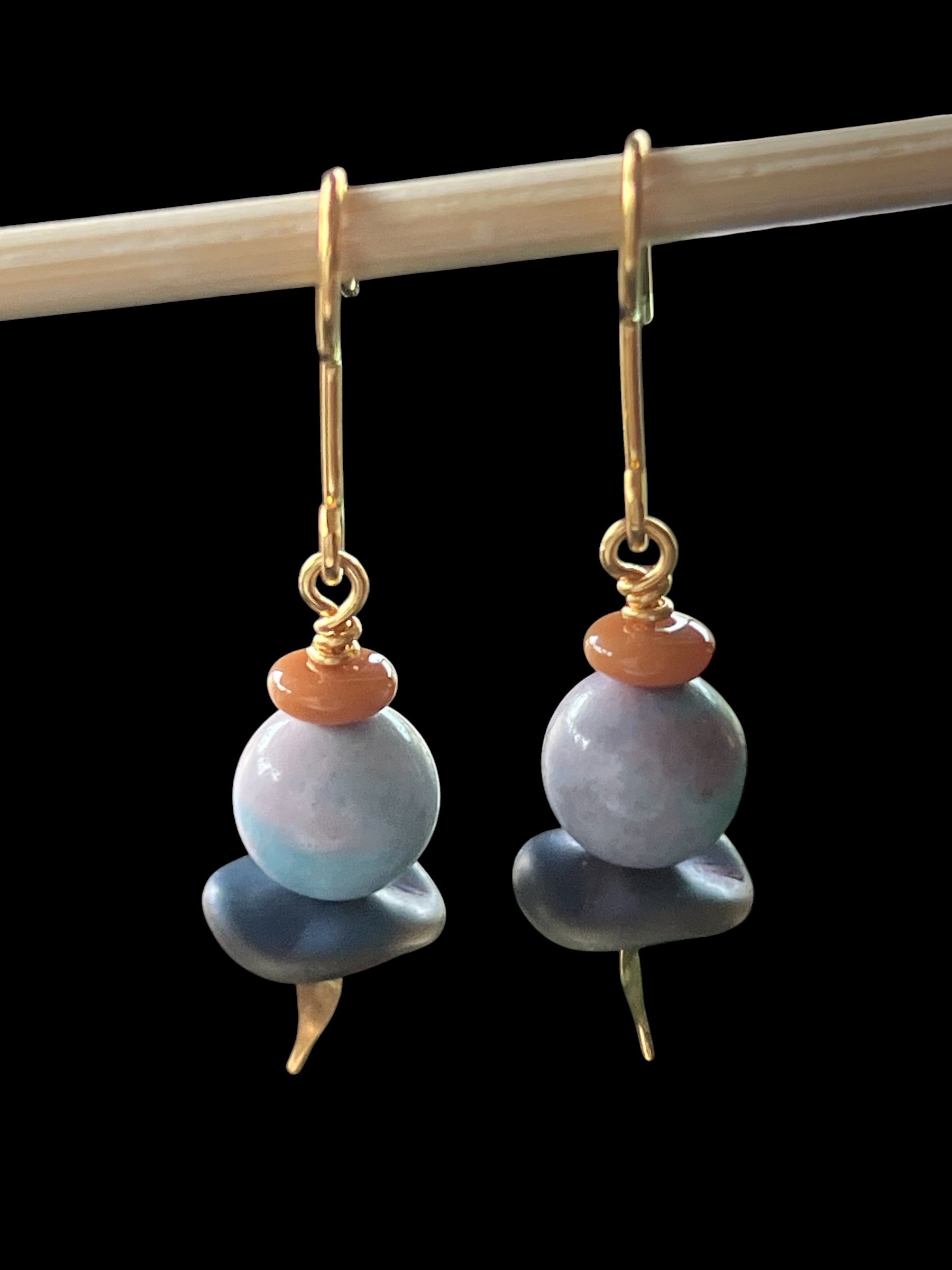 Dancing Light Blue & Peach Bead Earrings