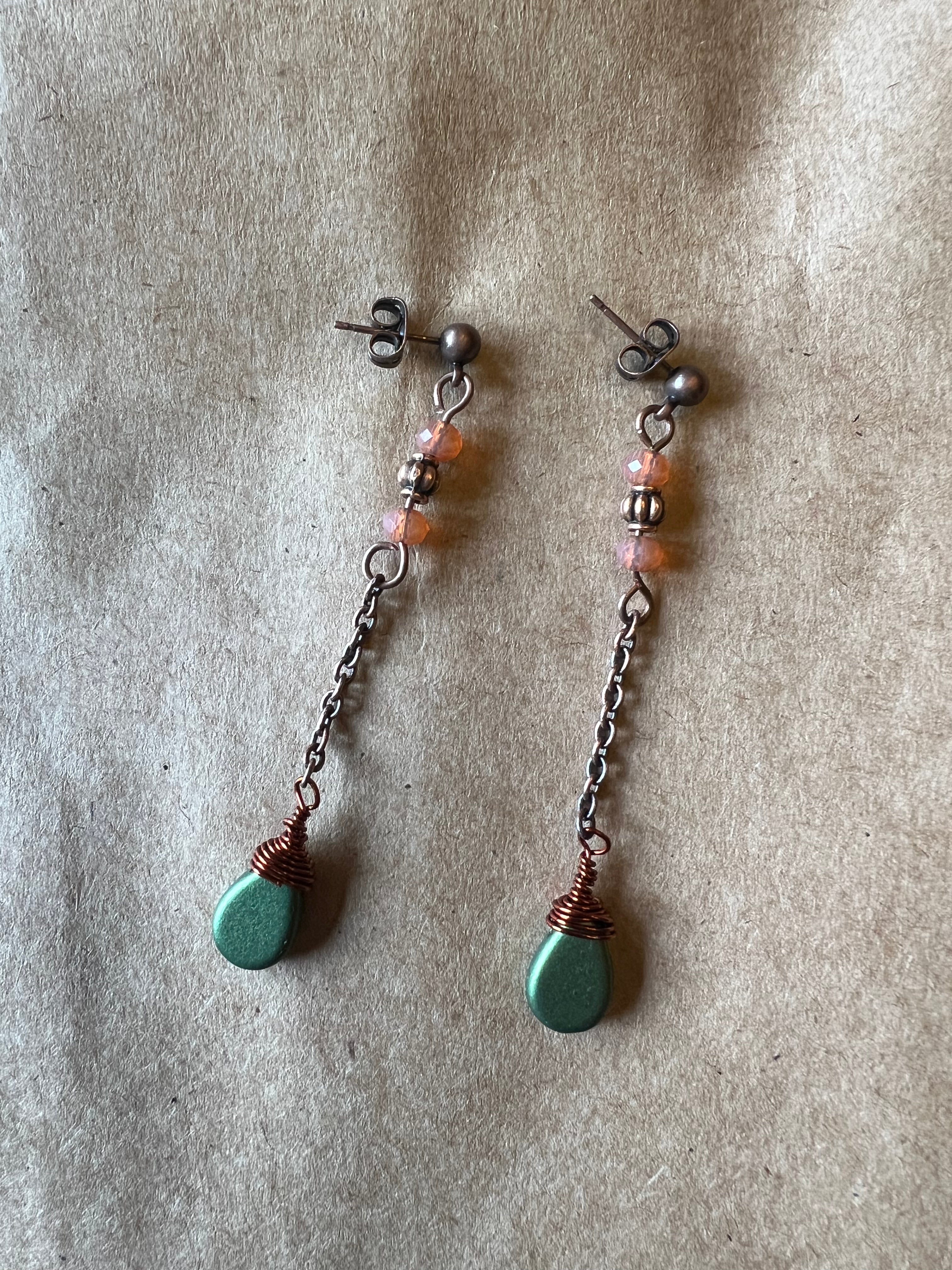 Olive Czech Glass Teardrop Boho Earrings