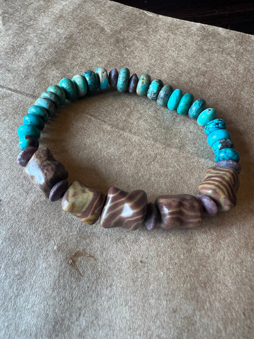 Zebra Jasper & Turquoise Rondelle Bracelet