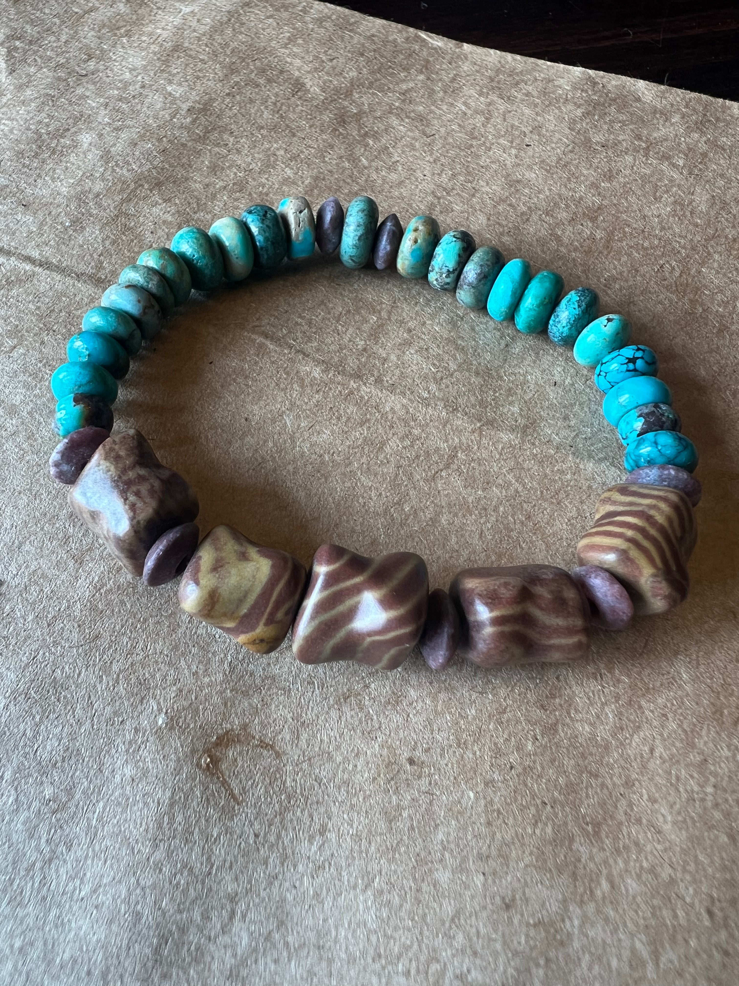 Zebra Jasper & Turquoise Rondelle Bracelet