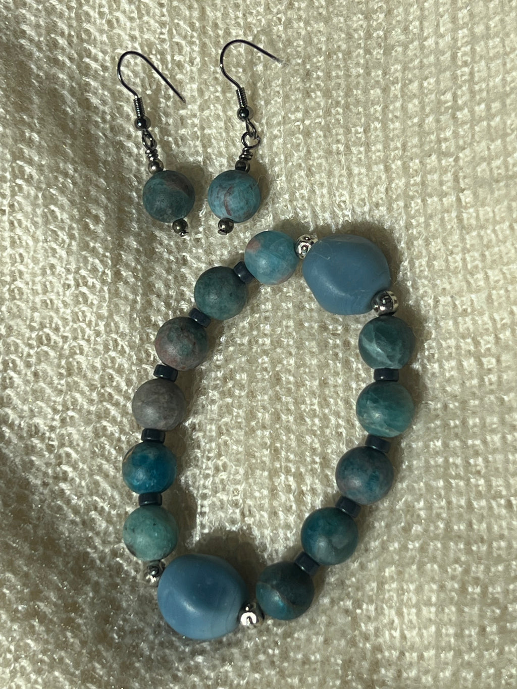 Deep Ocean Blue Apatite & Crystal Stretch Bracelet + Earring Duo