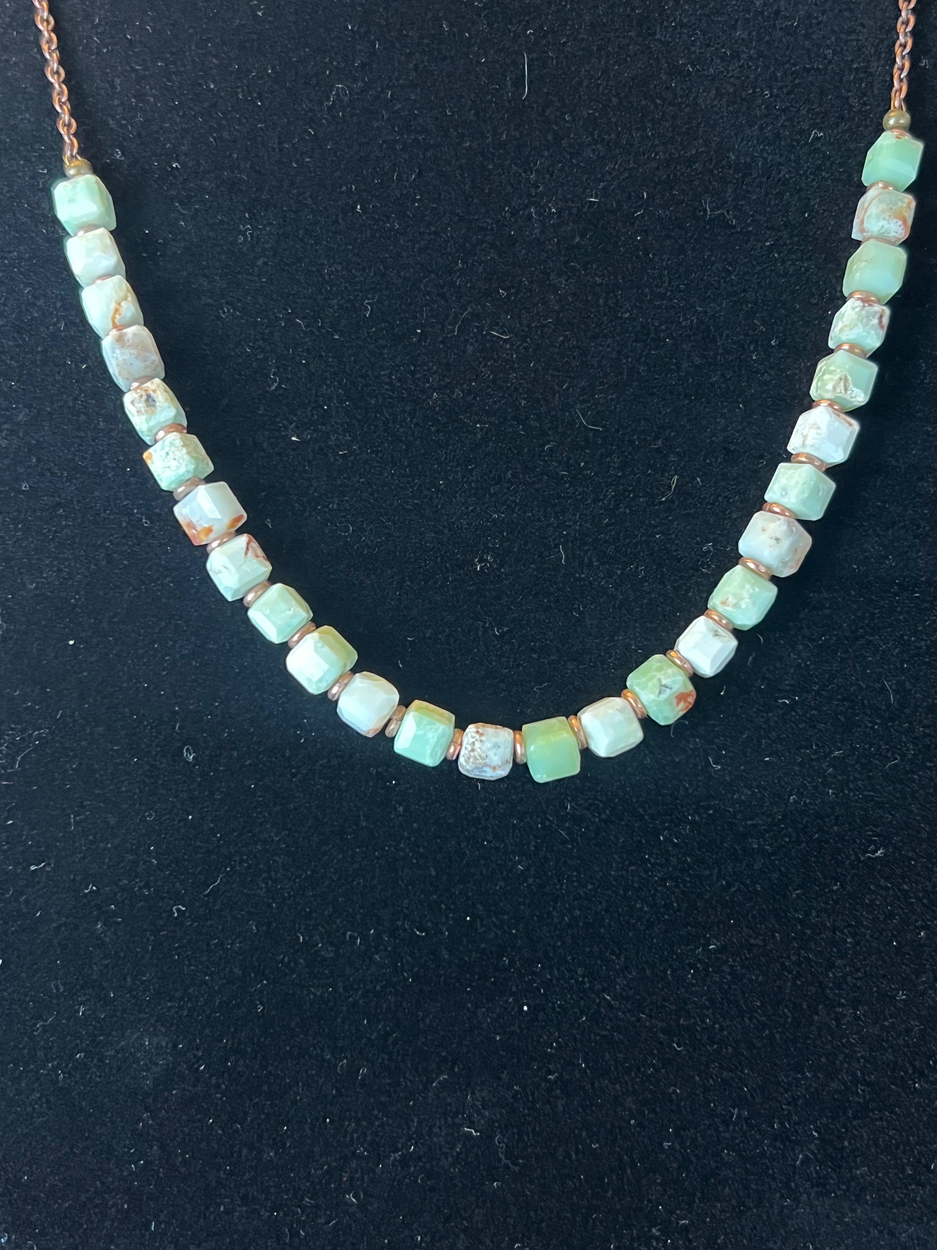 Soft-toned Opal & Antique Copper Necklace + Earring Ensemble