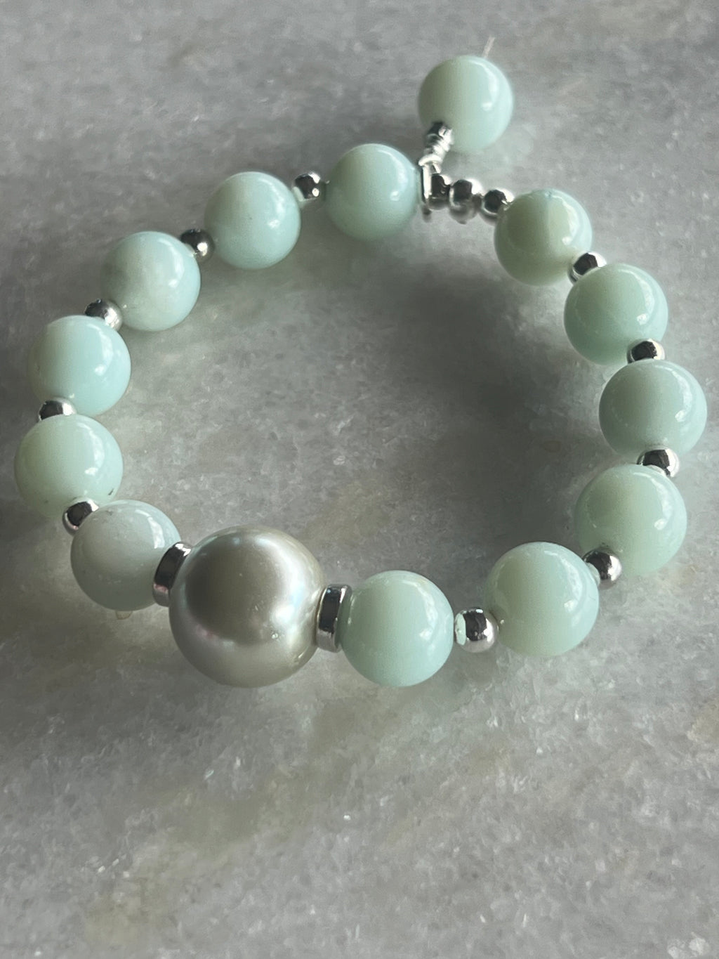 Amazonite Bracelet & Earring Duo with Pearlized Focal Bead