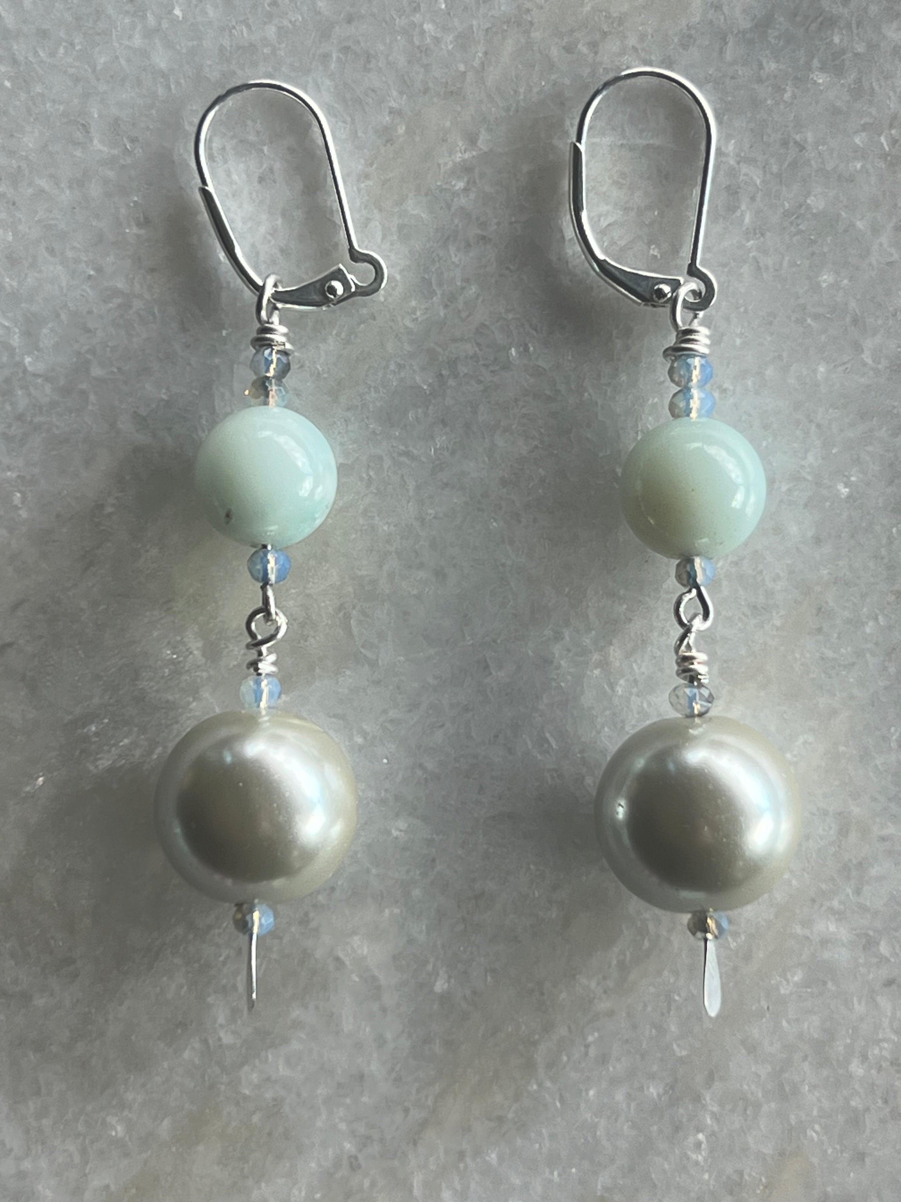 Amazonite Bracelet & Earring Duo with Pearlized Focal Bead
