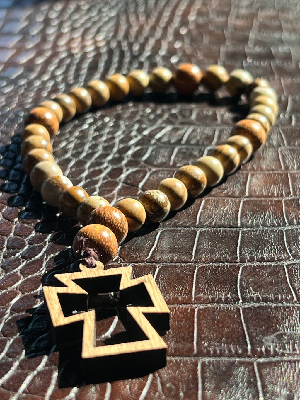 Jasper Prayer Beads with Wooden Cross