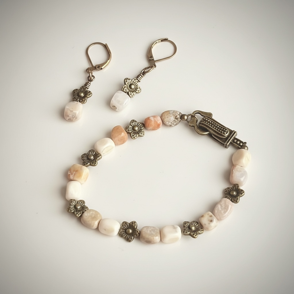 Earthy Turban Snail & Floral Bracelet + Earring Set
