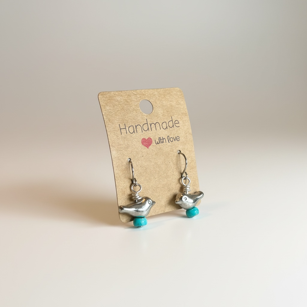Bird Earrings with Turquoise Accent