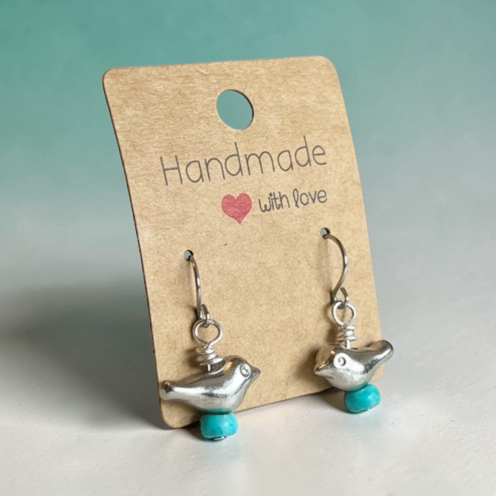 Bird Earrings with Turquoise Accent
