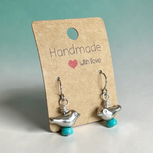 Bird Earrings with Turquoise Accent