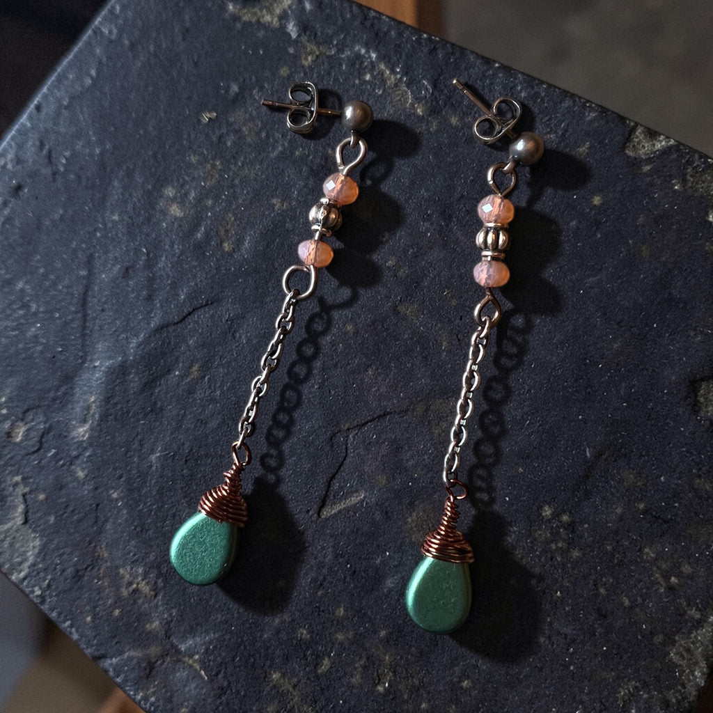 Olive Czech Glass Teardrop Boho Earrings