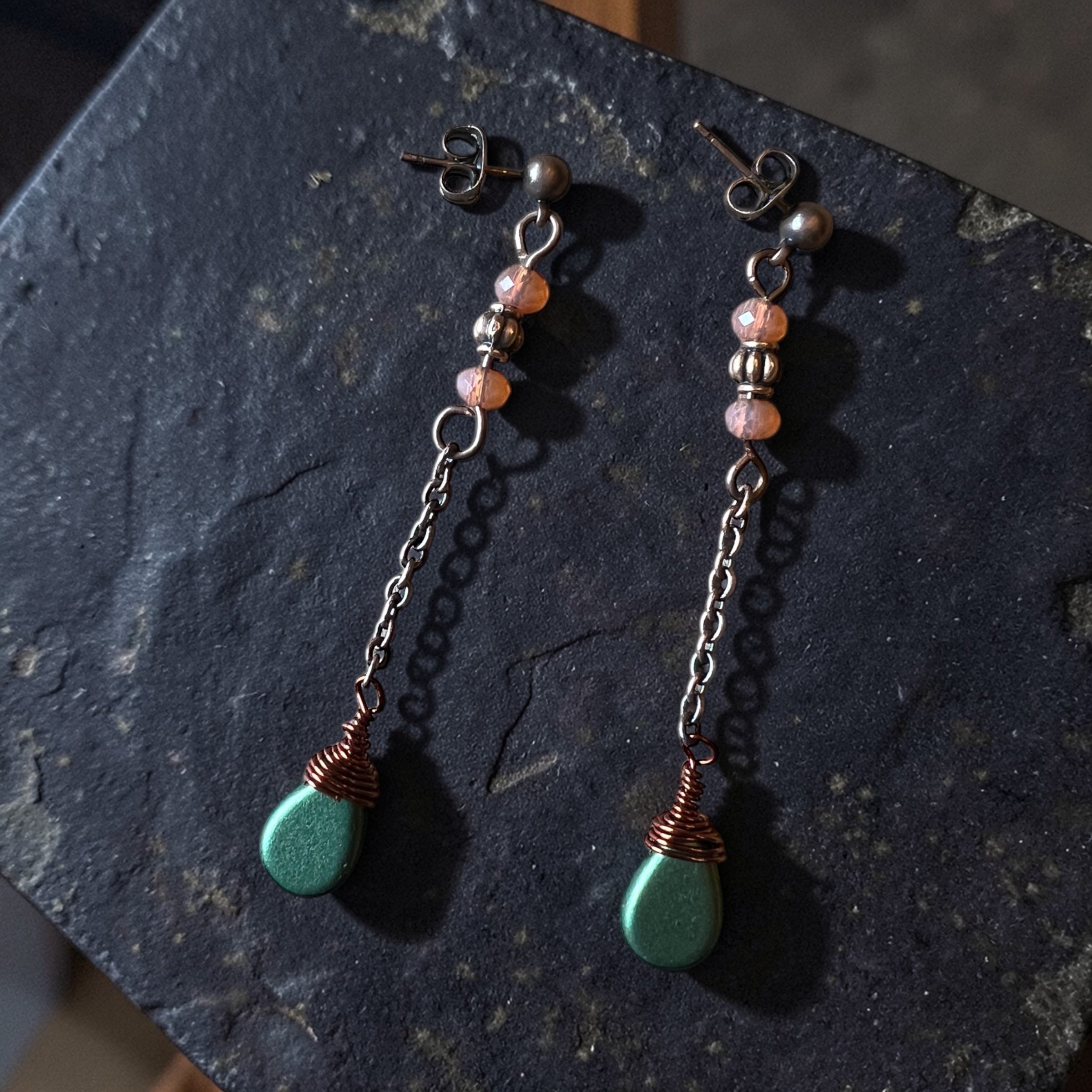 Olive Czech Glass Teardrop Boho Earrings