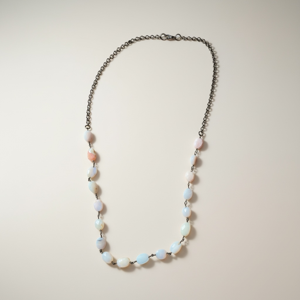 Pink Peruvian Opal Necklace with Hematite Chain