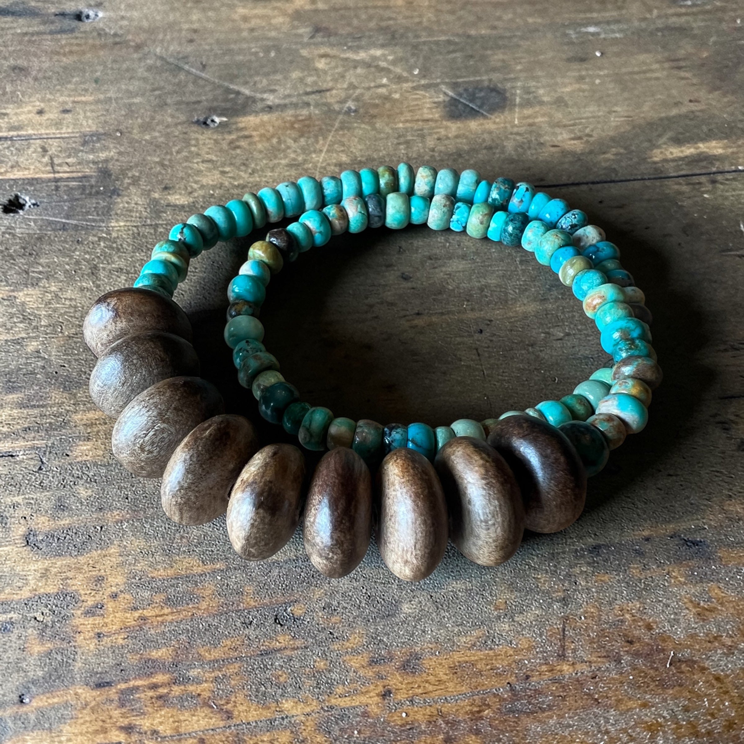 Turquoise & Philippine Wood Double Wrap Bracelet