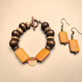 Eye-Catching Sunburst Bean, Wood & Copper Bracelet + Earring Duo