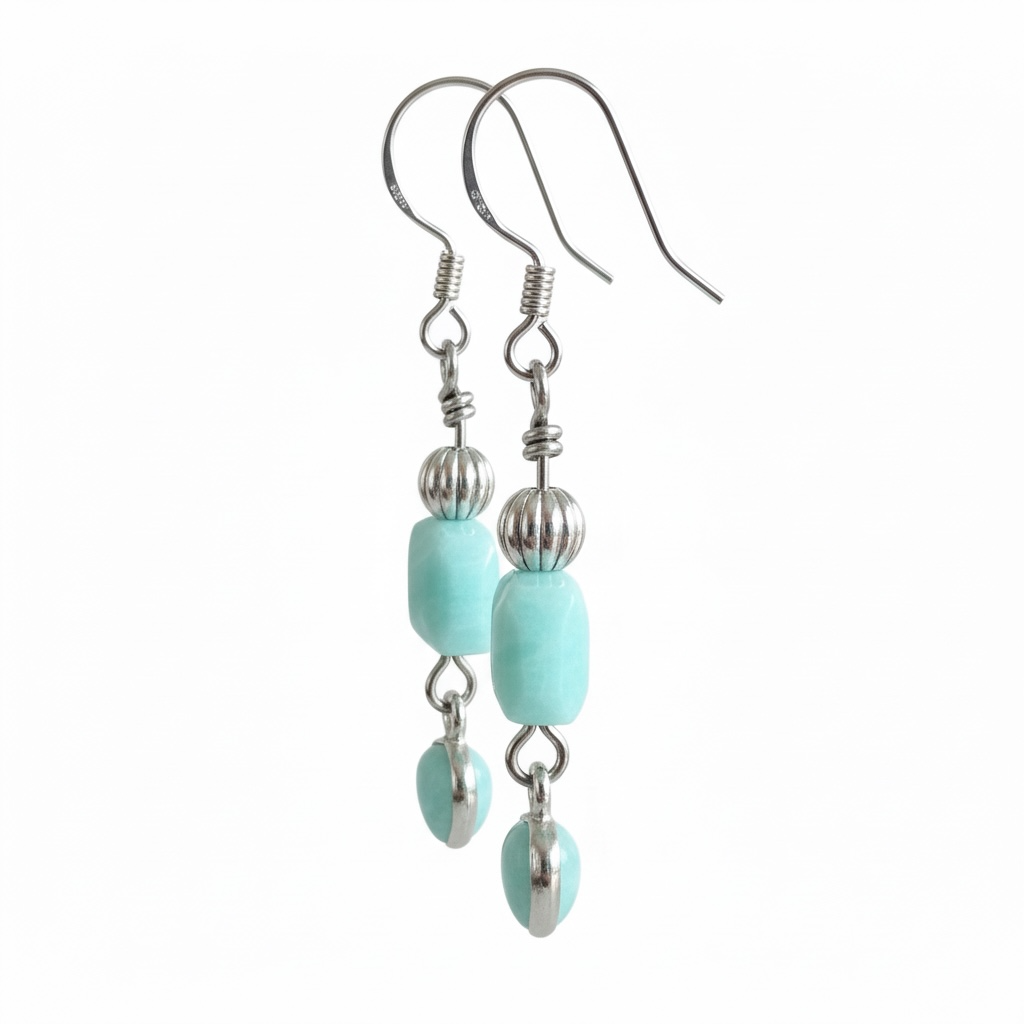 Blue Aquatine and Heart Charm Earrings
