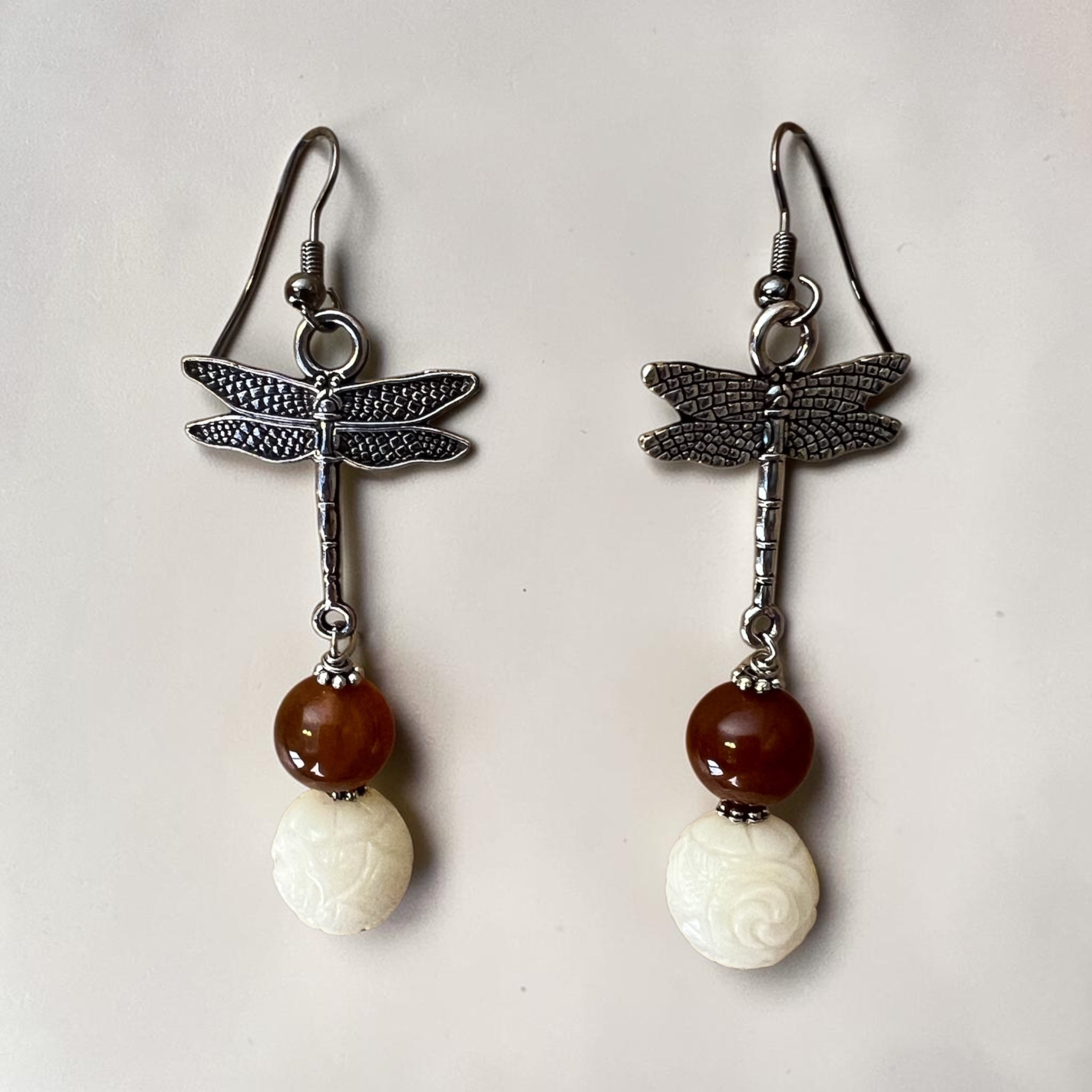 Carnelian & Jadeite Dragonfly Earrings