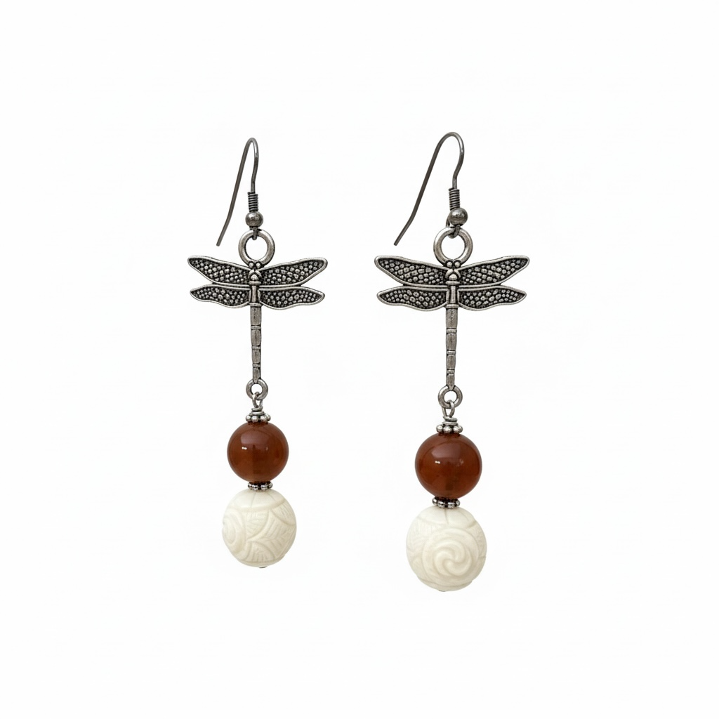 Carnelian & Jadeite Dragonfly Earrings