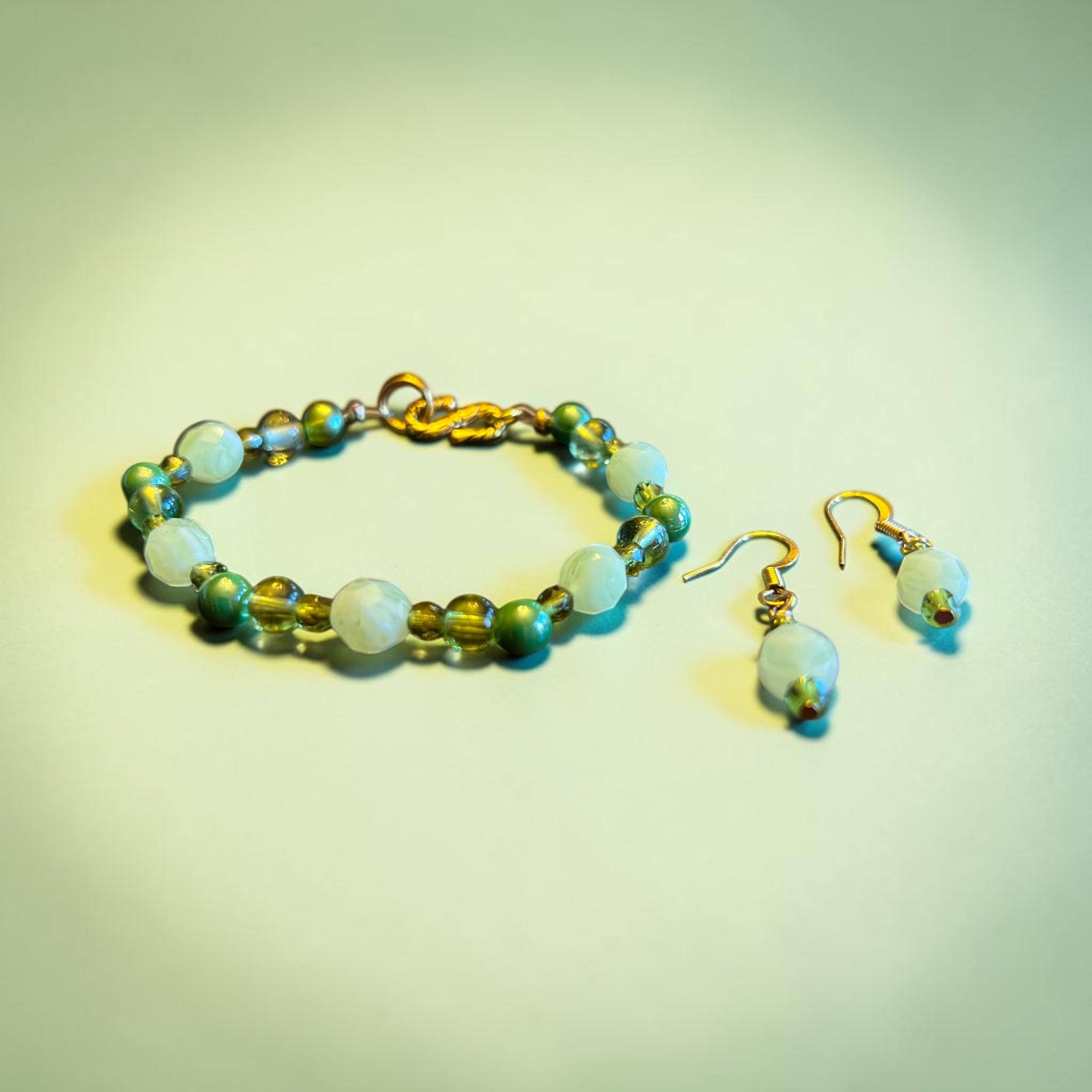 Milky Green Opalite Bracelet + Earring Duo