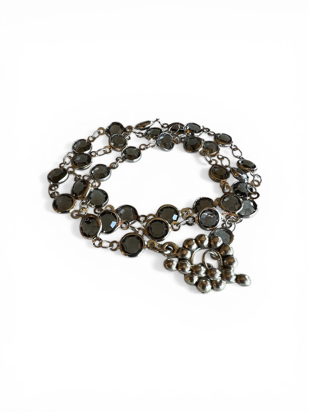 Greige Glass Disk Necklace / Triple Wrap Bracelet