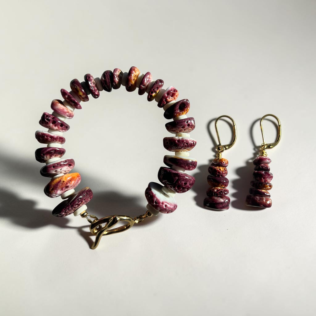 Violet Vibe Spiny Oyster Bracelet & Earring Pairing