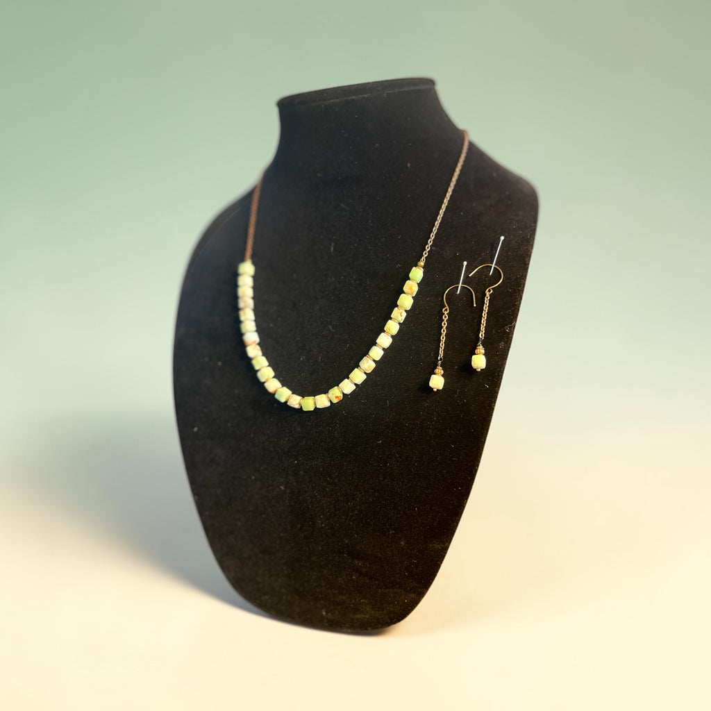 Soft-toned Opal & Antique Copper Necklace + Earring Ensemble