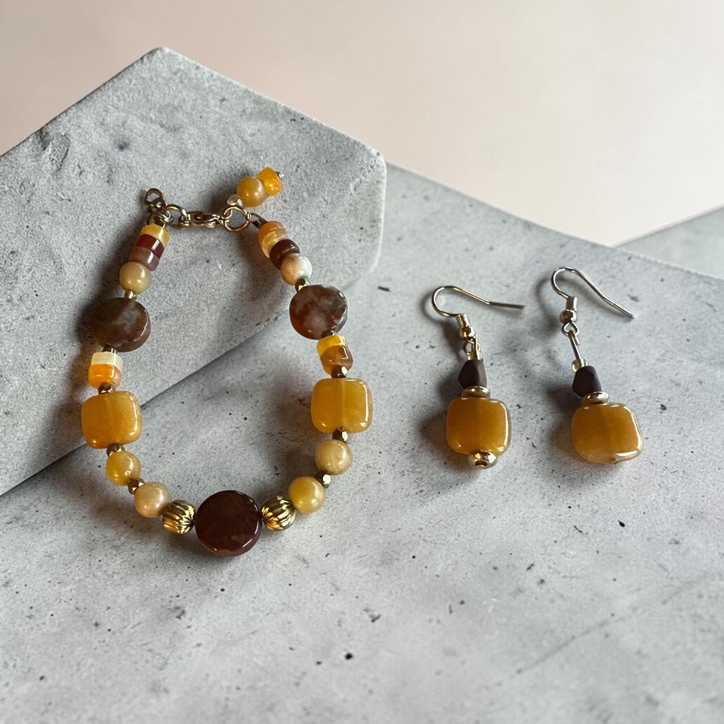 Amber & Jasper Adjustable Bracelet + Earring Ensemble