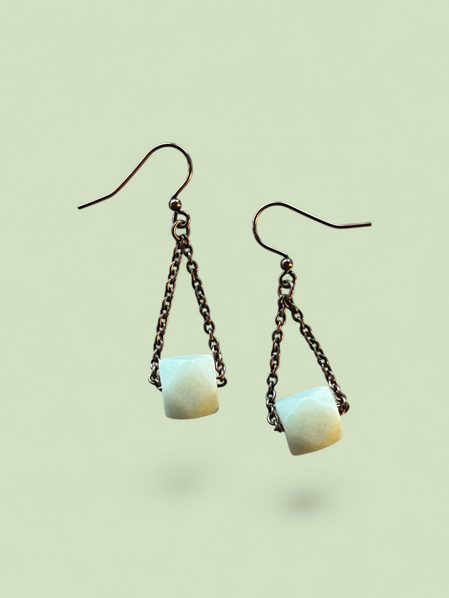 Jade Stone Earrings with Antique Brass Finish