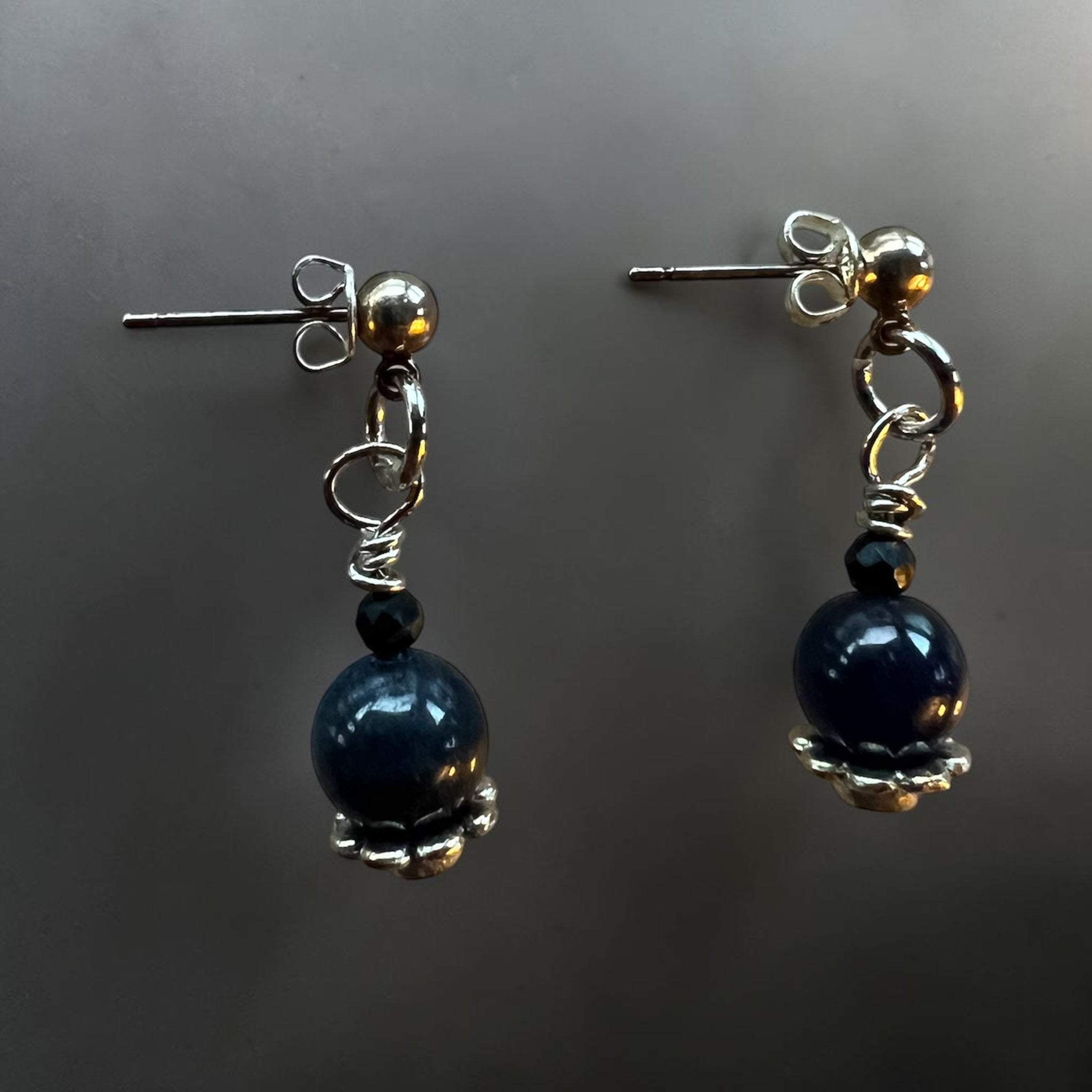 Blue Dyed Bead Post Earrings