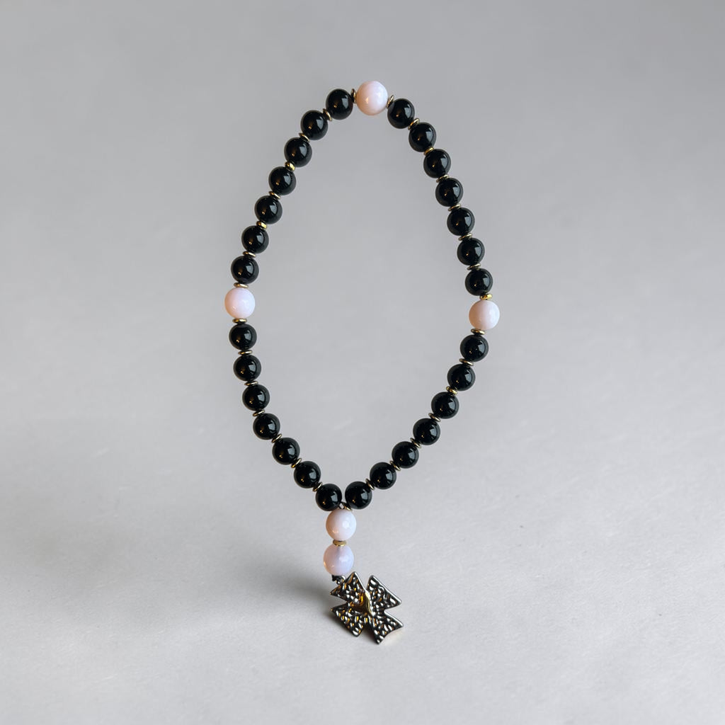 Black & Pink Prayer Beads with Silver Cross