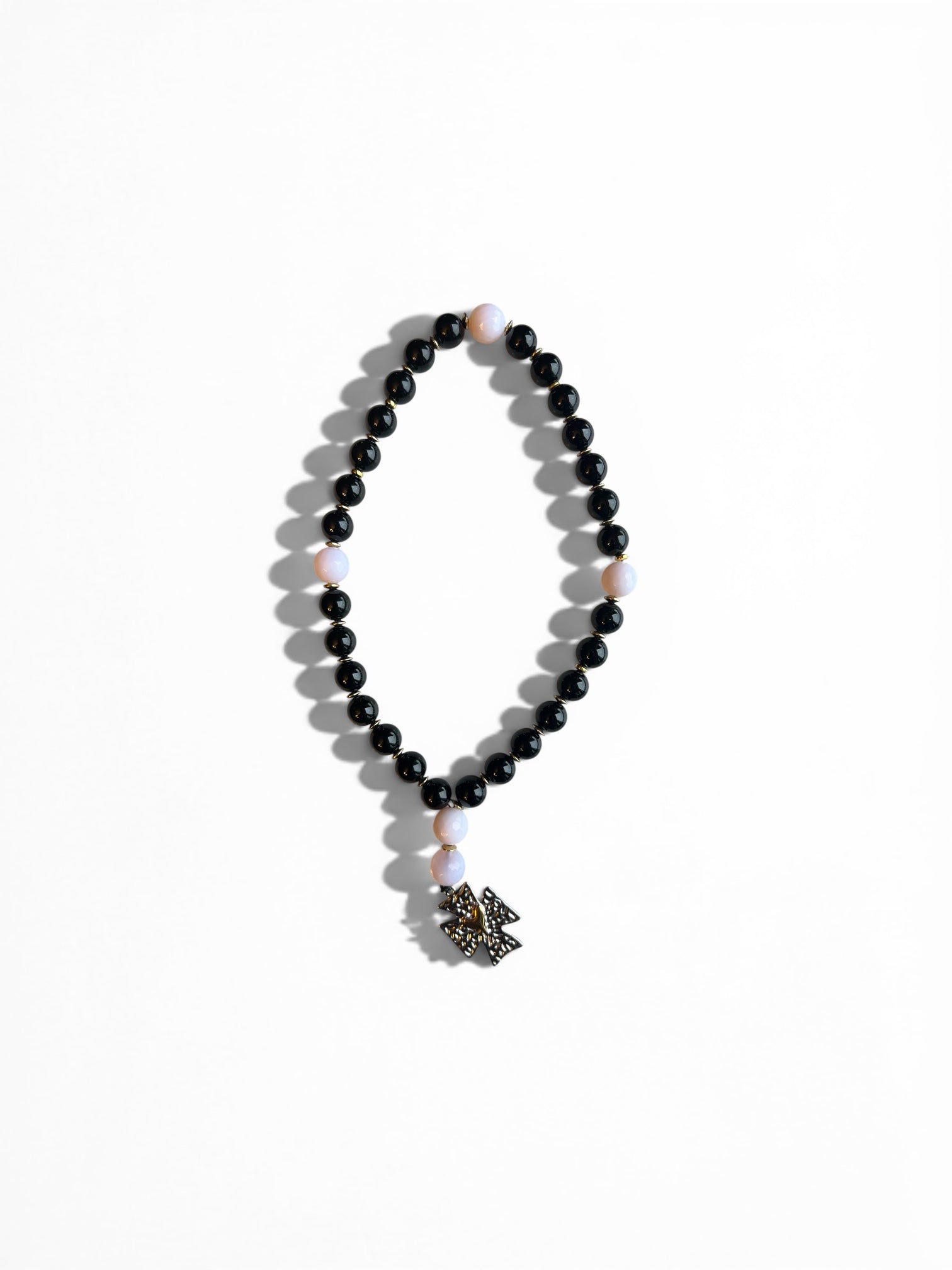 Black & Pink Prayer Beads with Silver Cross