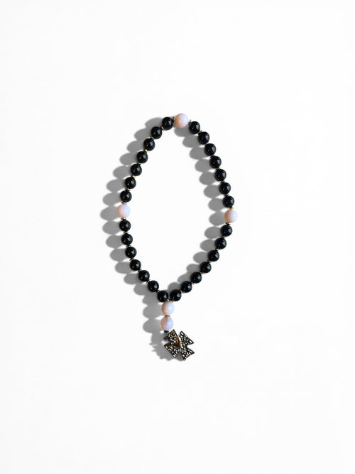 Black & Pink Prayer Beads with Silver Cross