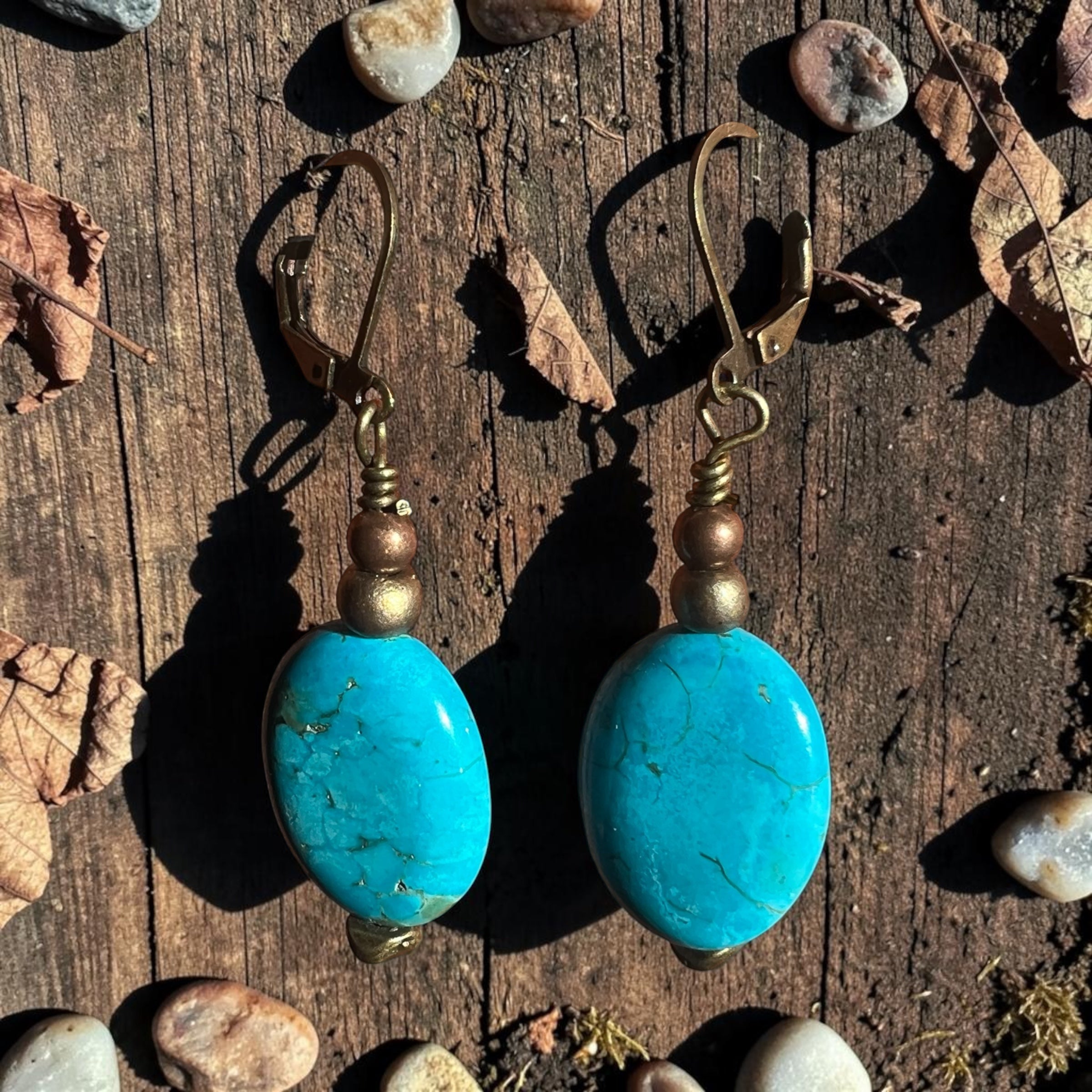Turquoise Drop Earrings with Antique Copper Wire