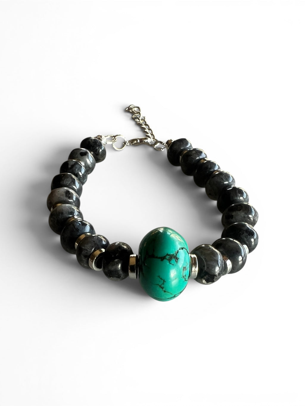 Turquoise Bracelet with Gray Rondelle Beads