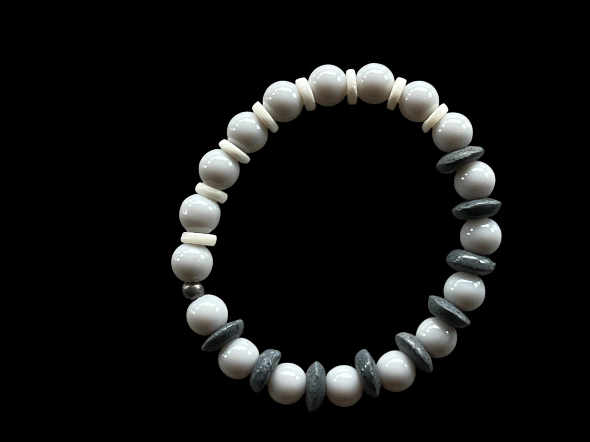 Two-Tone White & Gray Stretch Bracelet